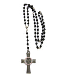 Veriteas Aequitas Cross Pendant w/ 6mm 30" Black Glass Stone Bead Necklace, Hematite-Tone - Multiple Options