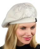 C.C Rhinestone Embellished Embroidered Flower French Style Angora Beret