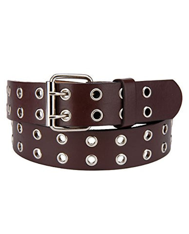 NYFASHION101 Solid Rich Fashion Color Double Grommet Belt, Brown