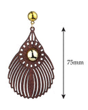 Women's Gold-Tone Round Stud Wood Dangle Pierced Earrings