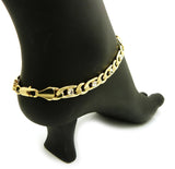 Women's 8mm 10" Iced Out Figaro Chain Anklet in Gold-Tone