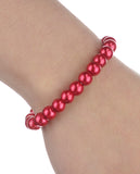 Women's 7mm Simulated Pearl Necklace with Stretch Bracelet and Ball Earrings