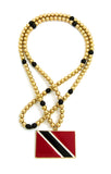 Polished Flag Pendant with 6mm 30" CCB Bead Necklace in Gold-Tone, Trinidad Tobago