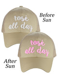 C.C Ponycap Color Changing Embroidered Quote Adjustable Trucker Baseball Cap, Rosé All Day, Navy