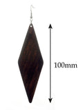 Women's Wooden Elongated Diamond Shape Dangle Pierced Earrings