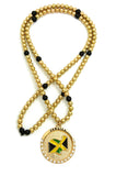 Stone Stud Waving Flag Medal Pendant with 6mm 30" CCB Bead Necklace in Gold-Tone