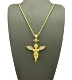 Stone Stud Winged Praying Halo Angel Pendant with Chain Necklace