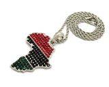 Colored Stone Pan Africa Continent Pendant with 2mm 24" Rope Chain Necklace