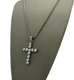 Studded Single Row Cross Pendant w/2mm 24" Box Chain Necklace, Hematite-Tone