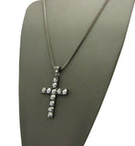 Studded Single Row Cross Pendant w/2mm 24" Box Chain Necklace, Hematite-Tone