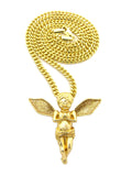 Dusted Extended Wing Pray Angel Pendant w/ Chain Necklace