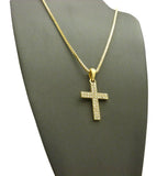 Stone Stud 2 Row Cross Micro Pendant with Chain Necklace