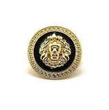 Celebrity Style Shiny Gold-Tone/Black Lion Head Stretch Base Ring XR47G