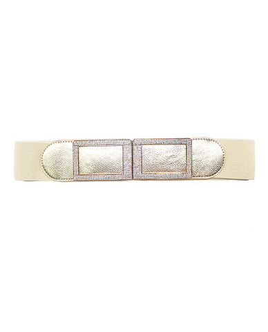 NYFASHION101 Women's Stretch Waist Belt w/ Stone Stud Square Front Closure, Gold-Tone