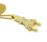 Stone Stud Body Power Plug Pendant with Chain Necklace