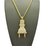 Stone Stud Large Power Plug Pendant Necklace, Gold-Tone