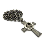 Silver-Tone Veritas Aequitas Pendant 6mm 30" Bead Chain Necklace in Hematite-Tone