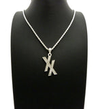 Stone Stud Double X Pendant w/ 2mm 24" Rope Chain Necklace