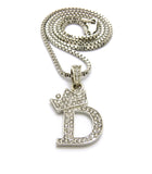 Unisex Stone Stud Tilted Crown Letter Initial Micro Pendant 2mm Box Chain Necklace, 20", D,