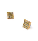 5 Stone Row Square Kite Stud Magnetic Earrings in Gold-Tone