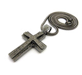 Superimposed Stone Stud Cross pendant w/4mm 36" Franco Chain Necklace, Hematite-Tone