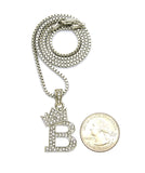 Unisex Stone Stud Tilted Crown Letter Initial Micro Pendant 2mm Box Chain Necklace, 20", B