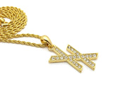 Stone Stud Double X Pendant w/ 2mm 24" Rope Chain Necklace