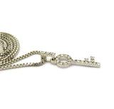 Stone Stud Lever Lock Key Micro Pendant w/2mm 24" Box Chain Necklace