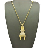 Stone Stud Body Power Plug Pendant with Chain Necklace