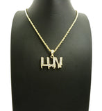 Stone Stud LUV Drip Effect Micro Pendant with Rope Chain Necklace