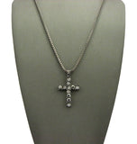 Stone Stud Single Row Cross Pendant w/2mm 24" Box Chain, Hematite-Tone