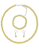 Women's 7mm Simulated Pearl Necklace with Stretch Bracelet and Ball Earrings