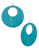 Women's Large Round Flat Wood Dangle Pierced Earrings