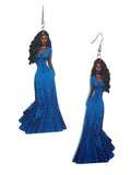 Women's Exquisite African Ebony Model Dangle Pierced Earrings, Gown