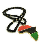 Pan Africa Continent Pendant with  6mm 30" Wooden Bead and Metal Disc Necklace