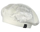 C.C Rhinestone Embellished Embroidered Flower French Style Angora Beret