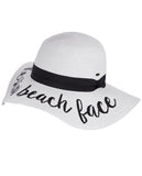 C.C Women's Paper Weaved Crushable Beach Embroidered Quote Floppy Brim Sun Hat, Resting Beach Face