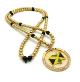 Stone Stud Waving Flag Medal Pendant with 6mm 30" CCB Bead Necklace in Gold-Tone