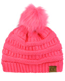 NYFASHION101 Soft Stretch Cable Knit Faux Fur Pom Pom Beanie Hat