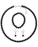 Women's 7mm Simulated Pearl Necklace with Stretch Bracelet and Ball Earrings