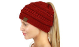 C.C Sparkly Sequin Cable Knit Messy High Bun Ponytail Beanie