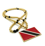 Polished Flag Pendant with 6mm 30" CCB Bead Necklace in Gold-Tone, Trinidad Tobago