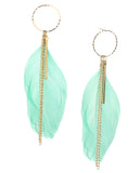 Women's Bohemian Feather Bar Link Chain Dangle Pierced Earrings