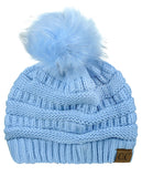 NYFASHION101 Soft Stretch Cable Knit Faux Fur Pom Pom Beanie Hat