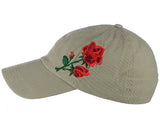 Side Embroidered Rose Adjustable Low Profile Baseball Dad Cap Hat