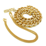 Hip Hop Rapper's Style Iced Out Cuban Chain & Stone Stud Crowned KING Pendant with Box Chain Necklace Set