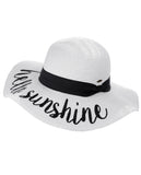 C.C Women's Paper Weaved Crushable Beach Embroidered Quote Floppy Brim Sun Hat, Hello Sunshine