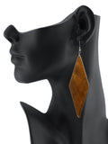 Women's Wooden Elongated Diamond Shape Dangle Pierced Earrings