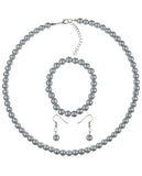 Women's 7mm Simulated Pearl Necklace with Stretch Bracelet and Ball Earrings