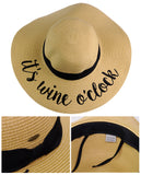 C.C Women's Paper Weaved Beach Time Embroidered Quote Floppy Brim Sun Hat